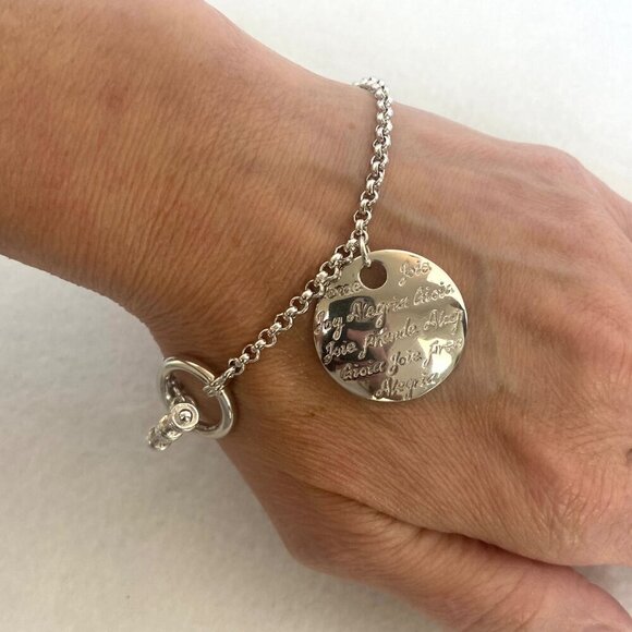 Sterling Silver 925 Engraved Joy Alegria Joie Gioja Rolo Chain Bracelet 7.25" - Picture 4 of 16